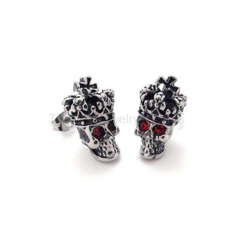 Titan-Ohrringe Mit Rotäugigem Kronenschädel