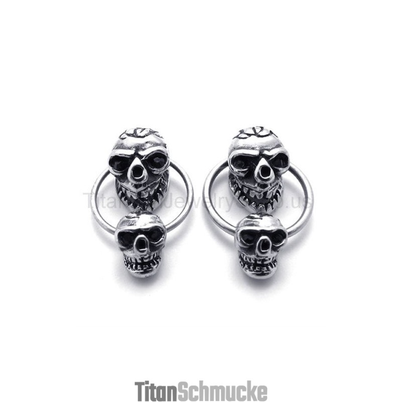 Doppelseitige Totenkopf-Ohrringe Aus Titan Doppelseitige Totenkopf-Ohrringe Aus Titan