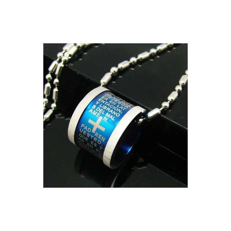 Herren-Halskette Mit Anhänger „Bibelrolle“ Aus Reinem Titan, Blaues Kreuz