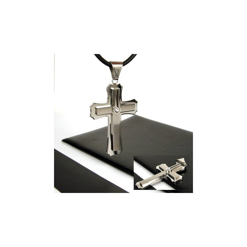 Herren 2-Lagiger Kreuz-Anhänger Aus Reinem Titan Mit Edelsteinen