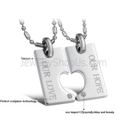 Titan Silber "Our Hope & Our Love" Sweetheart Lovers Anhänger Mit Strass Und Kostenlosen Ketten C602