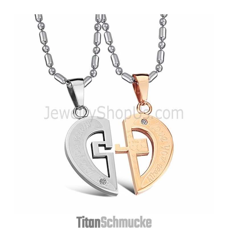 Titan Roségold Und Silber Sweetheart Lovers Anhänger Mit Strasssteinen Und Kostenlosen Ketten C641 Titan Roségold Und Silber Sweetheart Lovers Anhänger Mit Strasssteinen Und Kostenlosen Ketten C641