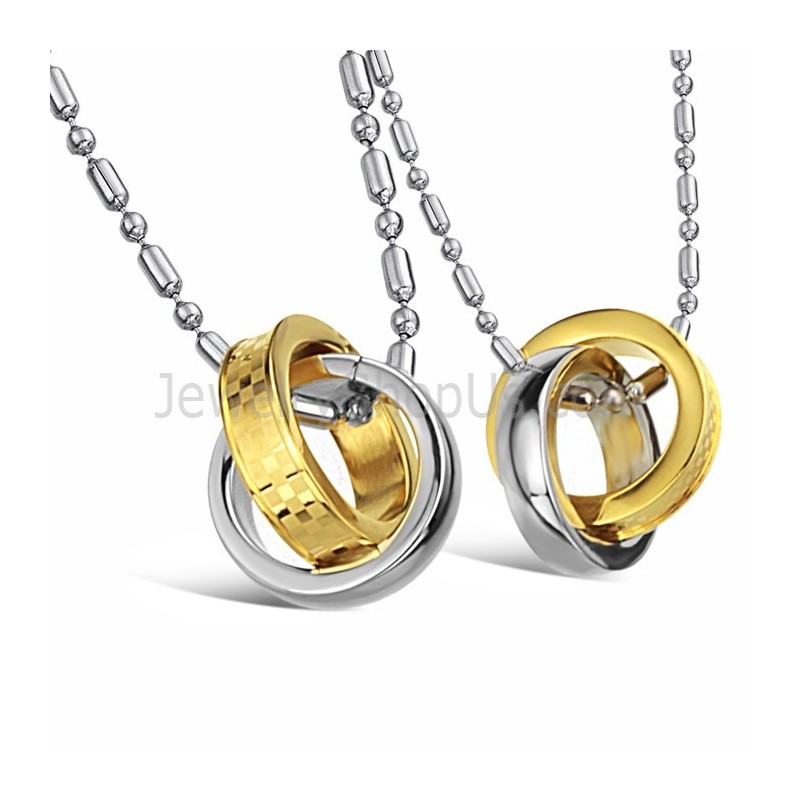 Titan Gold Und Silber Ringe Liebhaber Anhänger Mit Kostenlosen Ketten C643