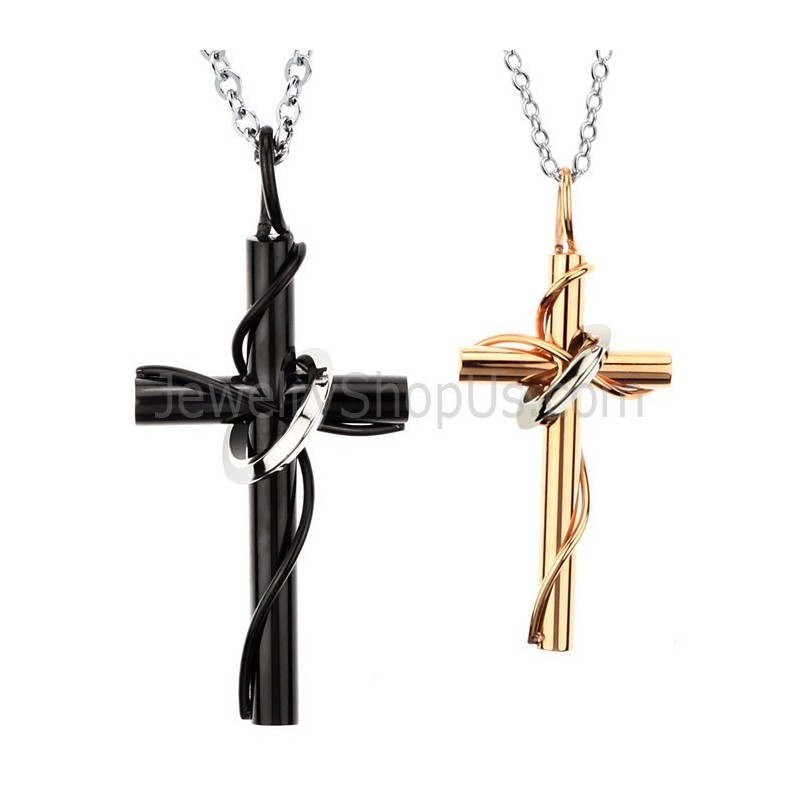 Titan-Anhänger „Kreuz“ In Roségold Und Schwarz Mit Kostenlosen Ketten C521
