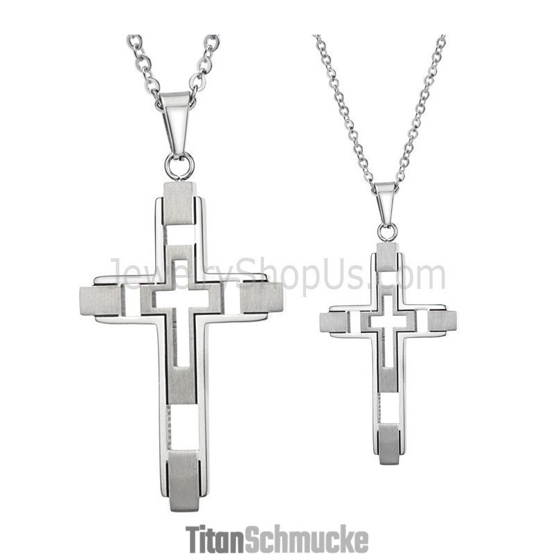 Kreuzanhänger Mit Inlay Aus Titansilber Und Kostenlosen Ketten 108