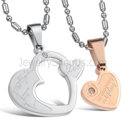 Titan Roségold Und Silber Sweetheart Lovers Anhänger Mit Strasssteinen Und Kostenlosen Ketten C600