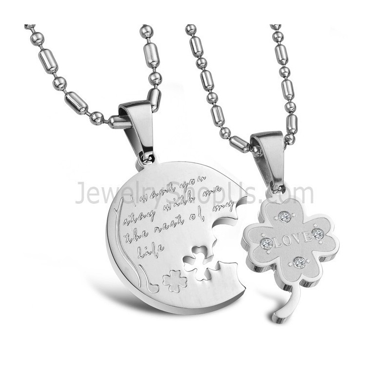 Anhänger „Kleeblatt“ Aus Titansilber Mit Strasssteinen Und Kostenlosen Ketten C599