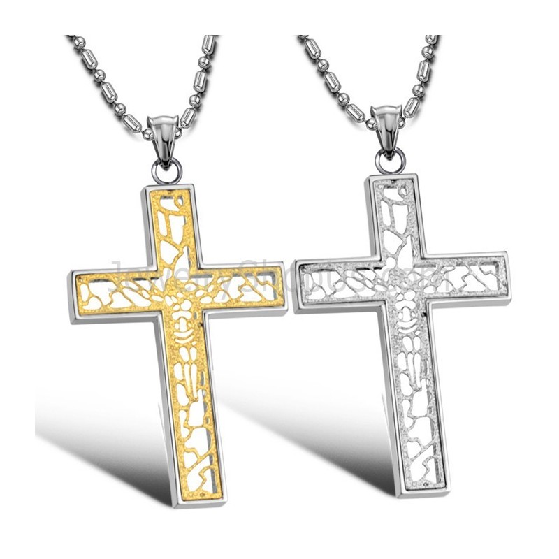 Titan Gold Und Silber Hohlkreuz Liebhaber Anhänger Und Kostenlose Ketten C709