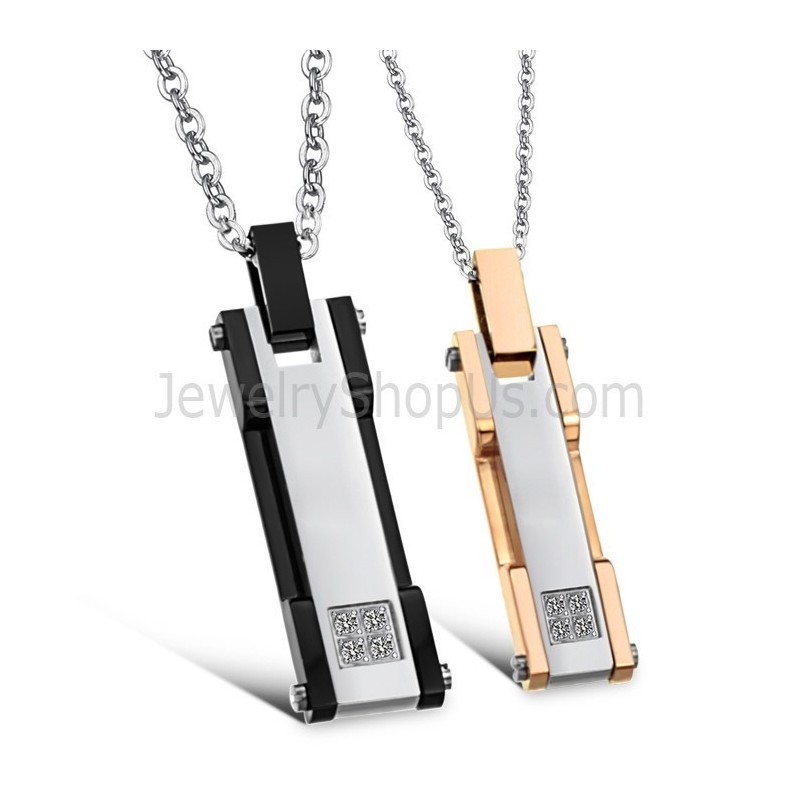 Titan Roségold Und Schwarz Rechteckige Liebhaber Anhänger Mit Strass Und Gratis Ketten C362