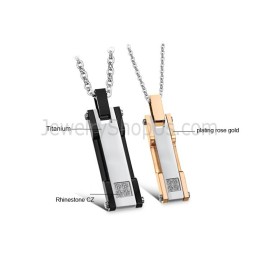 Titan Roségold Und Schwarz Rechteckige Liebhaber Anhänger Mit Strass Und Gratis Ketten C362