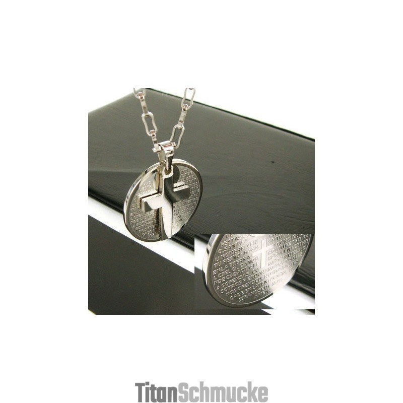 Halskette Mit Anhänger Aus Titanstahl Für Herren, Zweilagig, Kreuz Und Bibel