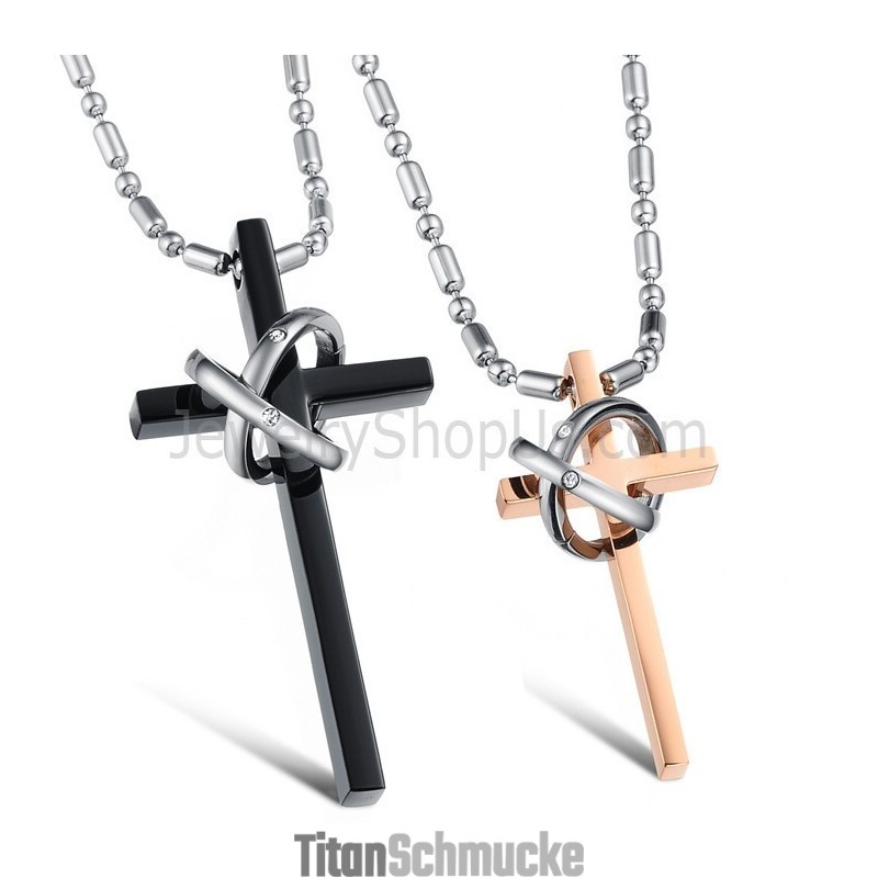 Titan-Anhänger „Kreuz“ In Roségold Und Schwarz Mit Strasssteinen Und Kostenlosen Ketten C724 Titan-Anhänger „Kreuz“ In Roségold Und Schwarz Mit Strasssteinen Und Kostenlosen Ketten C724