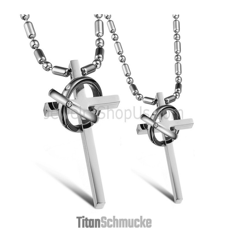 Titan Silber Kreuz Liebhaber Anhänger Mit Strass Und Kostenlosen Ketten Gx724