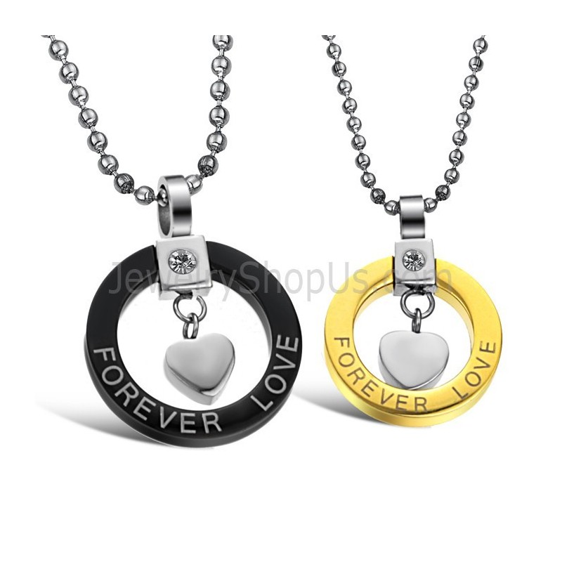 Titan Schwarz Und Gold "Forever Love" Liebhaber Anhänger Mit Strass Und Kostenlosen Ketten 280