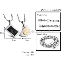 Titan Schwarz Rechteck Und Rose Gold Sweetheart Lovers Anhänger Mit Kostenlosen Ketten C601