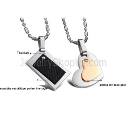 Titan Schwarz Rechteck Und Rose Gold Sweetheart Lovers Anhänger Mit Kostenlosen Ketten C601
