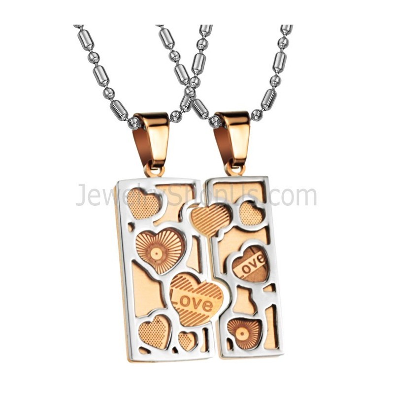 Titan Roségold Love Jigsaw Lovers Anhänger Mit Ketten C733