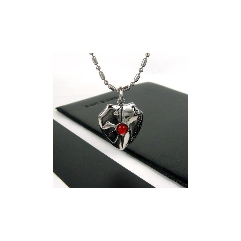 Halskette Mit Anhänger „Man Shield“ Aus Echtem Rotem Achat Aus Reinem Titan, Geschenk 4596