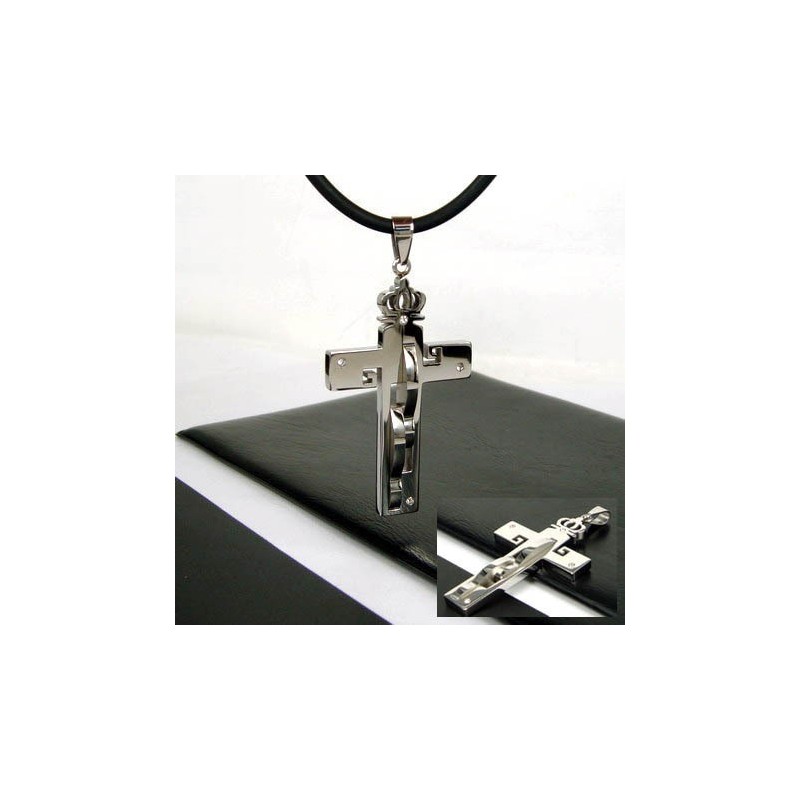 Edler Mann Krone Kreuz Titan Stahl Anhänger