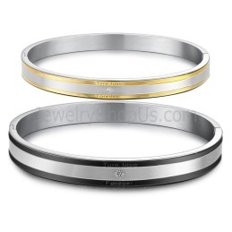 Tatanium Schwarz-Gold "True Love Forever" Paar-Armreifen Mit Strasssteinen C875