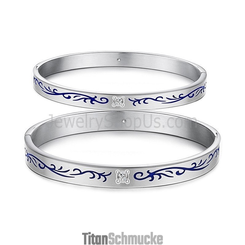 Tatanium Paar Armreifen Mit Blauen Blumen C858 Tatanium Paar Armreifen Mit Blauen Blumen C858