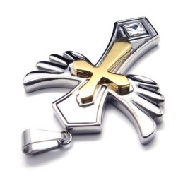 Angle Wing warmgelb Kreuz Titanstahl Anhänger Gratis Kette