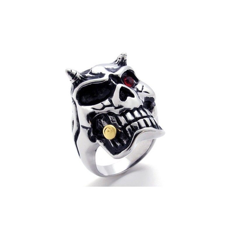 Totenkopf Mit Rotem Diamanten Titanring