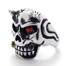 Totenkopf Mit Rotem Diamanten Titanring