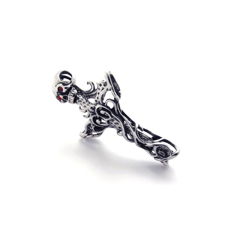Kreuzschädel Mit Rotem Diamant-Titan-Anhänger Kreuzschädel Mit Rotem Diamant-Titan-Anhänger
