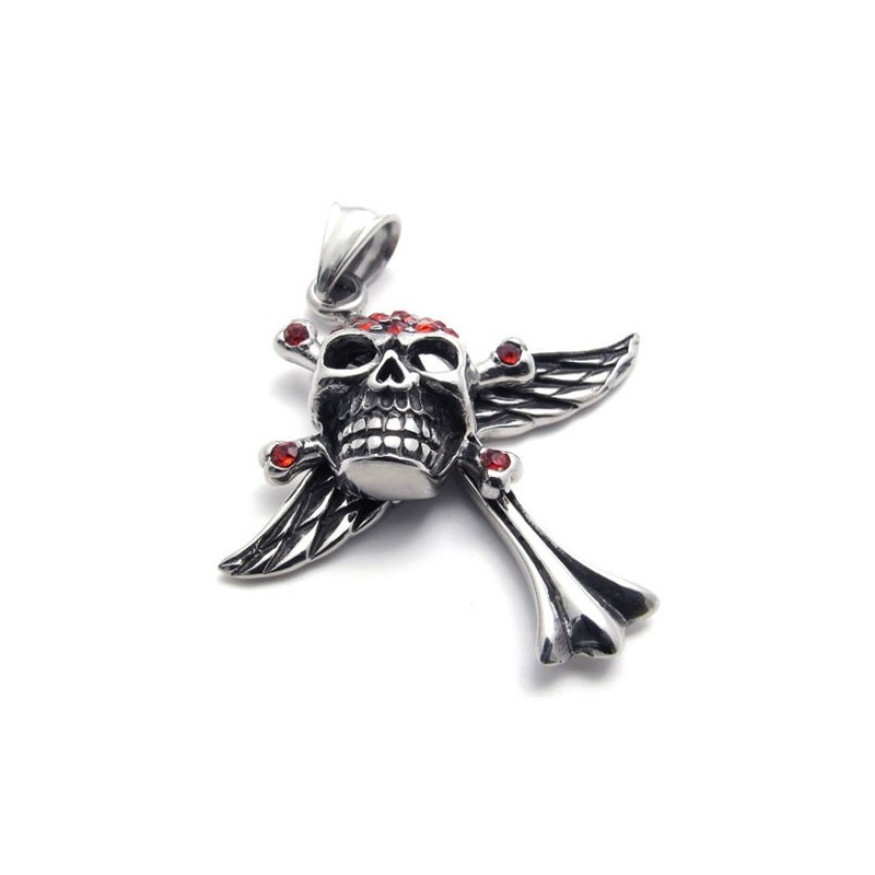 Kreuz-Totenkopf-Anhänger Aus Titan Mit Rotem Diamant