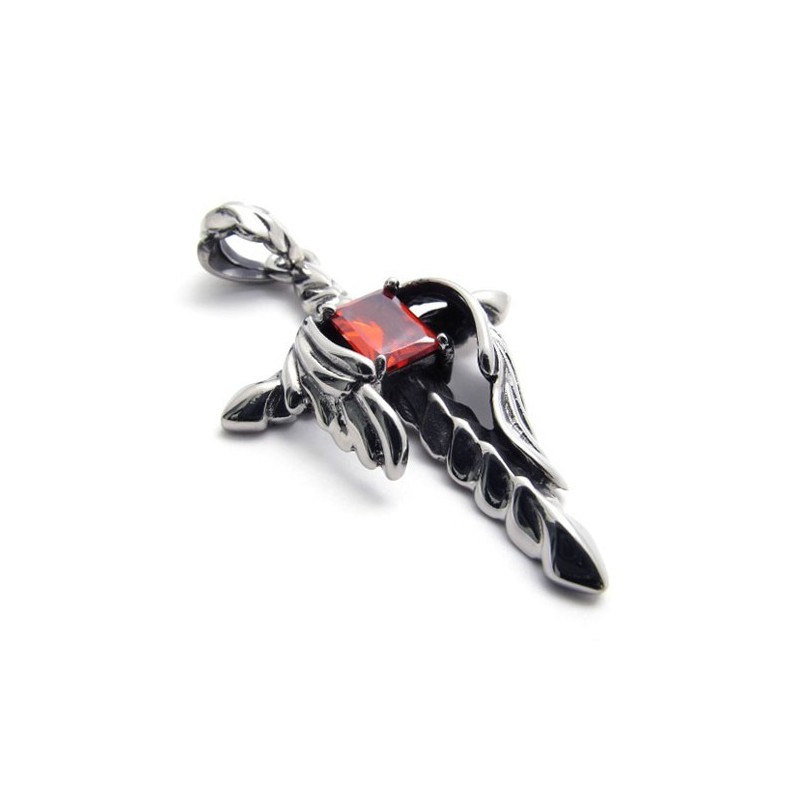 Dolchkreuz-Anhänger Aus Titan Mit Rotem Diamanten