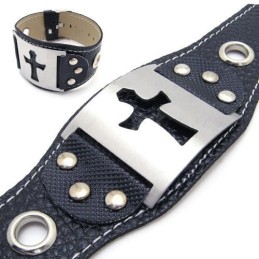Herren Jungen Reines Titan Leder Kreuz Armband Armreif