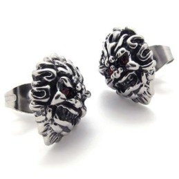 Titan-Ohrringe Mit Rotem Diamanten Und Löwenmotiv