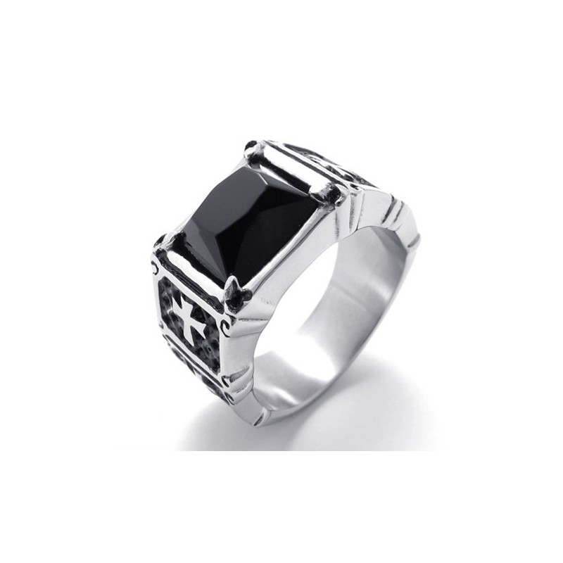 Titanring Mit Kreuz Und Schwarzem