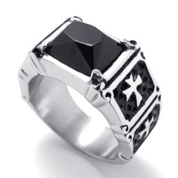 Titanring Mit Kreuz Und Schwarzem
