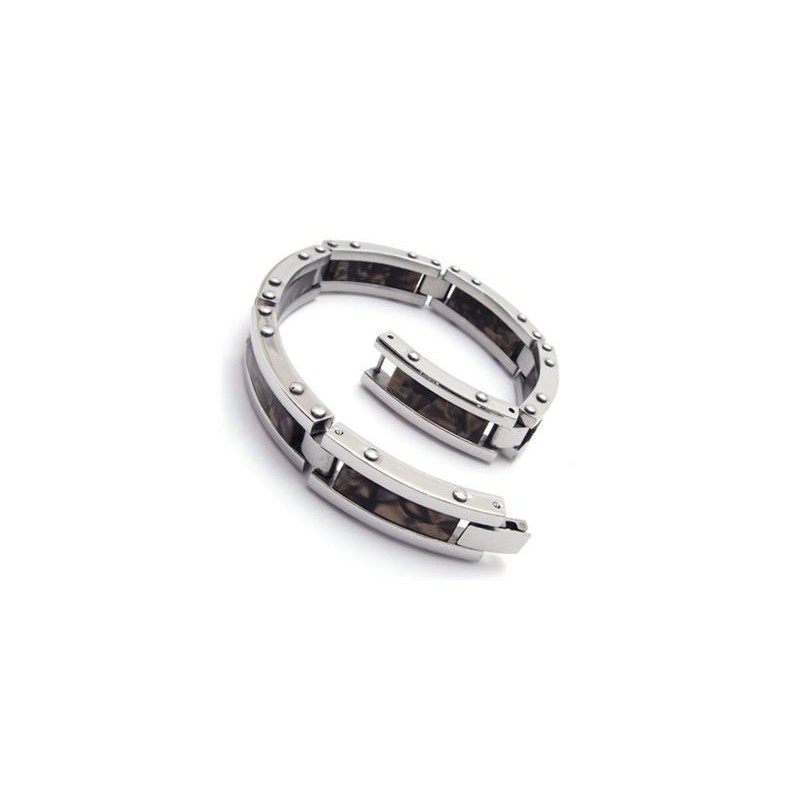 Herren-Armband Mit Anhängern Aus Reinem Titan Und Kautschuk, Schwarz Herren-Armband Mit Anhängern Aus Reinem Titan Und Kautschuk, Schwarz