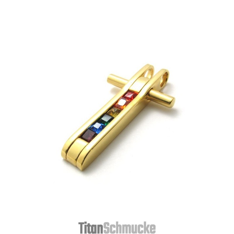 Gold-Titan-Anhänger Mit Bunten Zirkonen Gold-Titan-Anhänger Mit Bunten Zirkonen