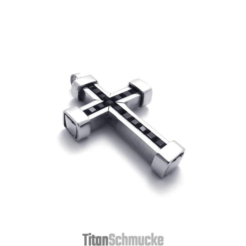 Titan-Kreuzanhänger Mit Schwarzen Zirkonen Titan-Kreuzanhänger Mit Schwarzen Zirkonen