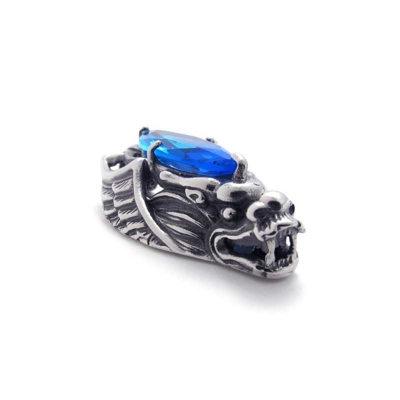 Drachenkopf-Anhänger Aus Titan Mit Blauem Zirkon