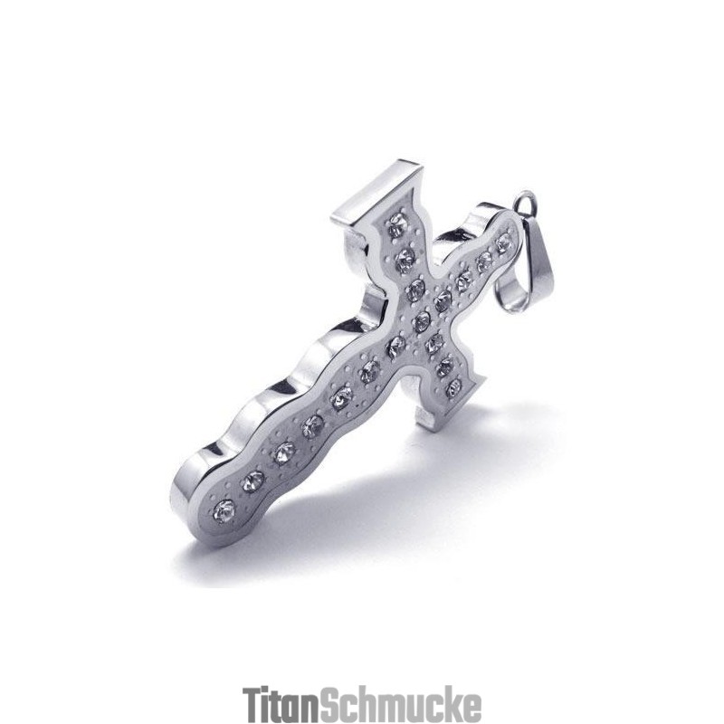 Silberne Herren-Kreuzanhänger-Halskette Aus Reinem Titan (Neu)