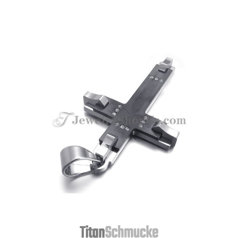 Wunderschöner Schwarzer Titan-Kreuz-Anhänger Mit Strasssteinen Wunderschöner Schwarzer Titan-Kreuz-Anhänger Mit Strasssteinen