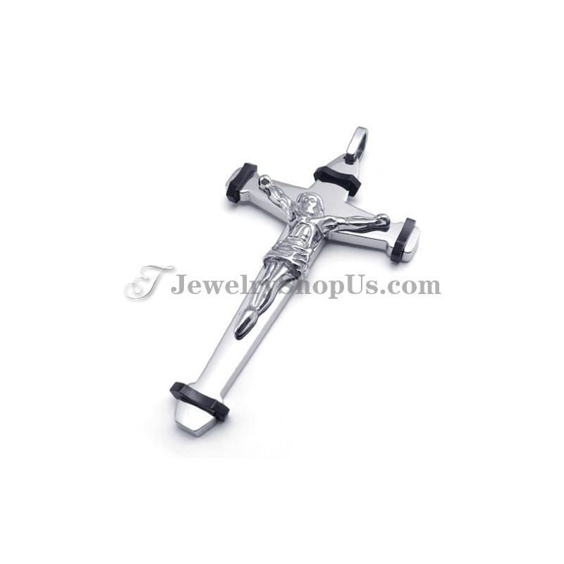 Eleganter Schwarzer Titan-Jesus-Kreuz-Anhänger