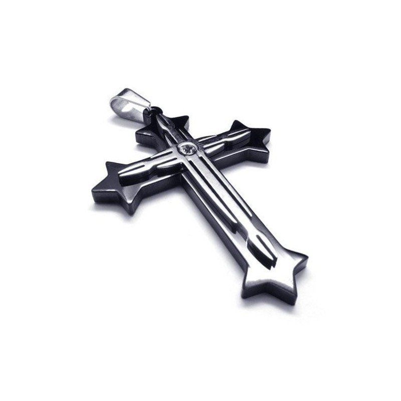 Schwarze Herren-Halskette Mit Kreuzanhänger Aus Reinem Titan (Neu)