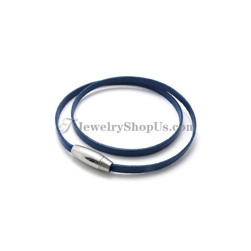 Modisches Blaues Lederarmband Mit Titan