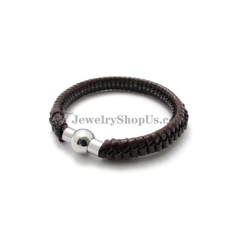 Elegantes Braunes Titan- Und Lederarmband