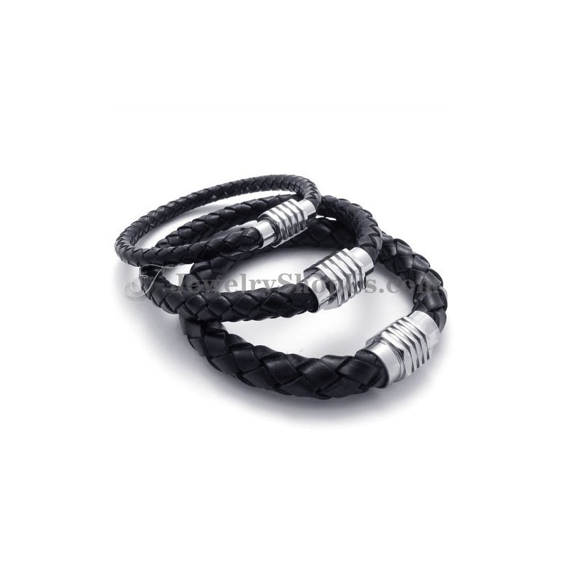 Elegantes Schwarzes Titan- Und Lederarmband