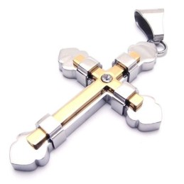 warmgelb Kreuz-Halskettenanhänger Aus Reinem Titan Für Herren (Neu)