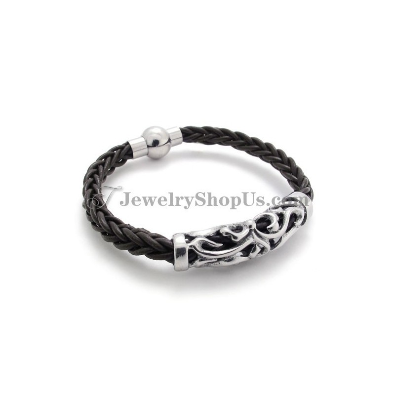 Elegantes Schwarzes Lederarmband Aus Titan