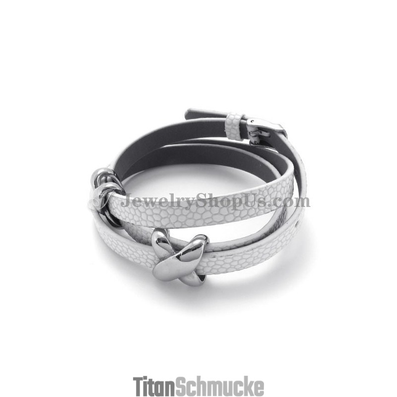 Modisches Weißes Lederarmband Mit Titan Modisches Weißes Lederarmband Mit Titan