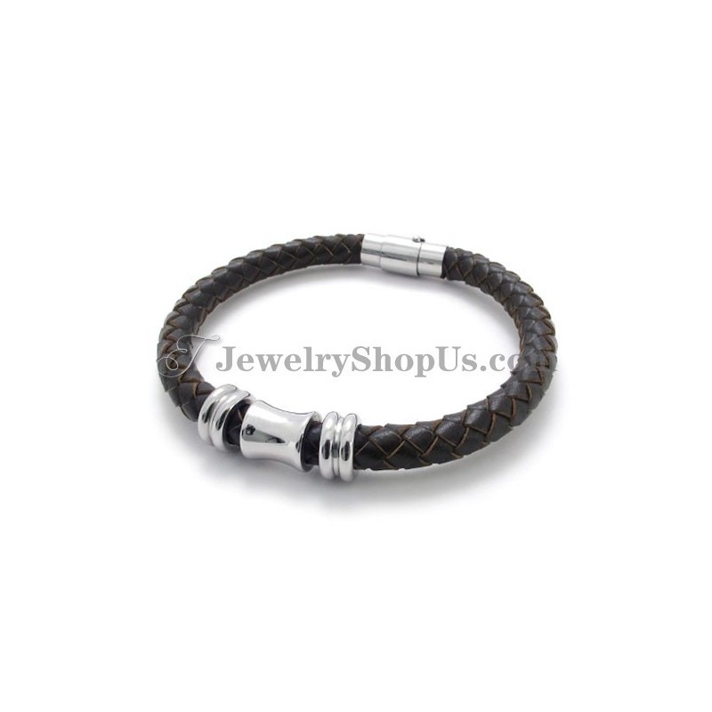 Elegantes Braunes Lederarmband Aus Titan
